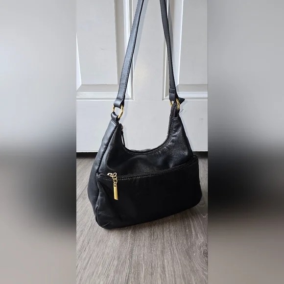 Giani Bernini Genuine Leather Black Hobo Bag | Y2K Quiet Luxury Slouchy Purse - Picture 4 of 12
